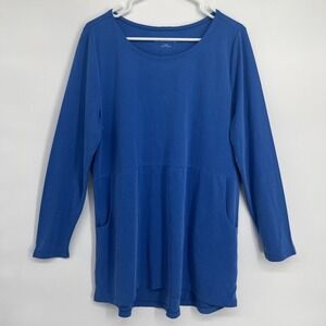 Soft Surroundings Fairfax Blue Tunic Top Relaxed Soft Comfy Casual Pockets  LG